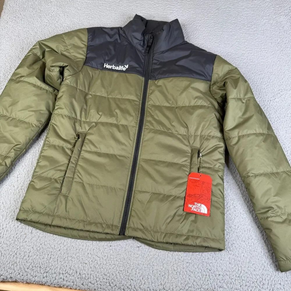 THE NORTH FACE Puffer Jacket Men Small Burnt Olive Green Everyday Insulated Logo
